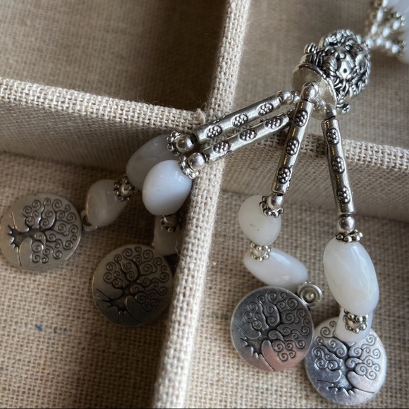 Double string layered Opals sterling silver statement long necklace - Picture 7 of 11